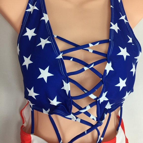 5/$25 Red White and Blue One Piece Cutout Swimsuit - Picture 2 of 10